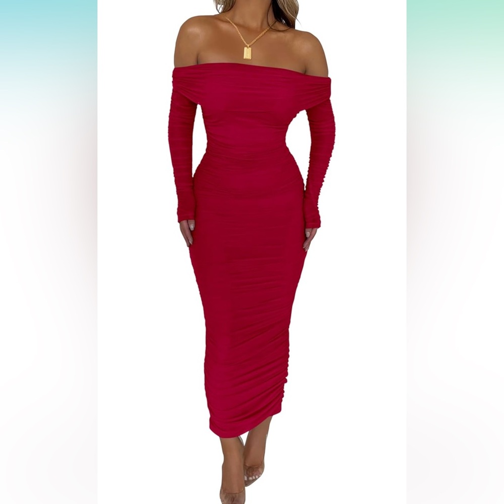 Elegant Red Long Sleeve Dress